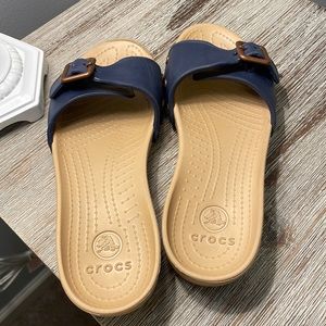 Crocs Sarah Buckle Slides Sandals Blue
